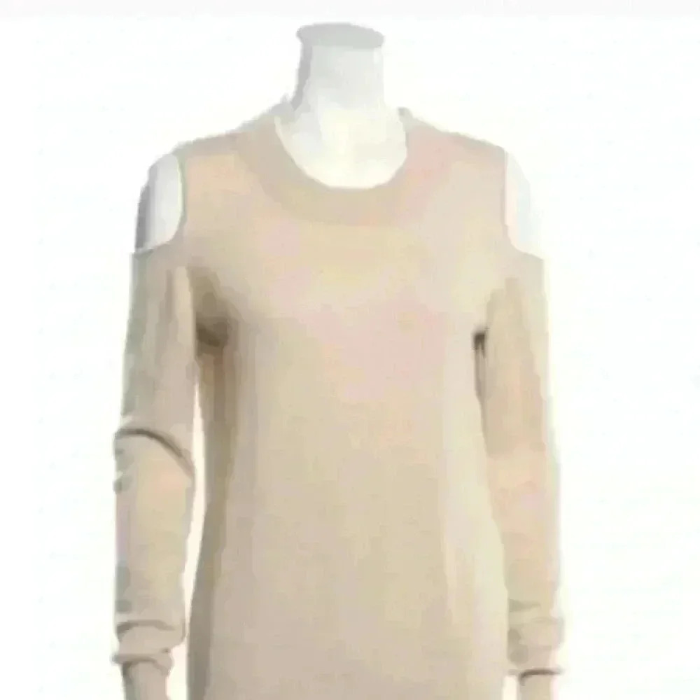 The Cashmere Project size small tan crewneck cold shoulder sweater. NWOT.